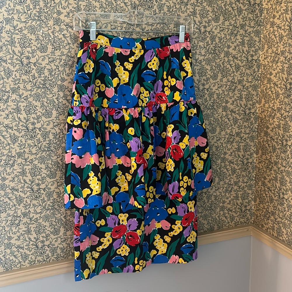 Drop waist vintage silk floral skirt